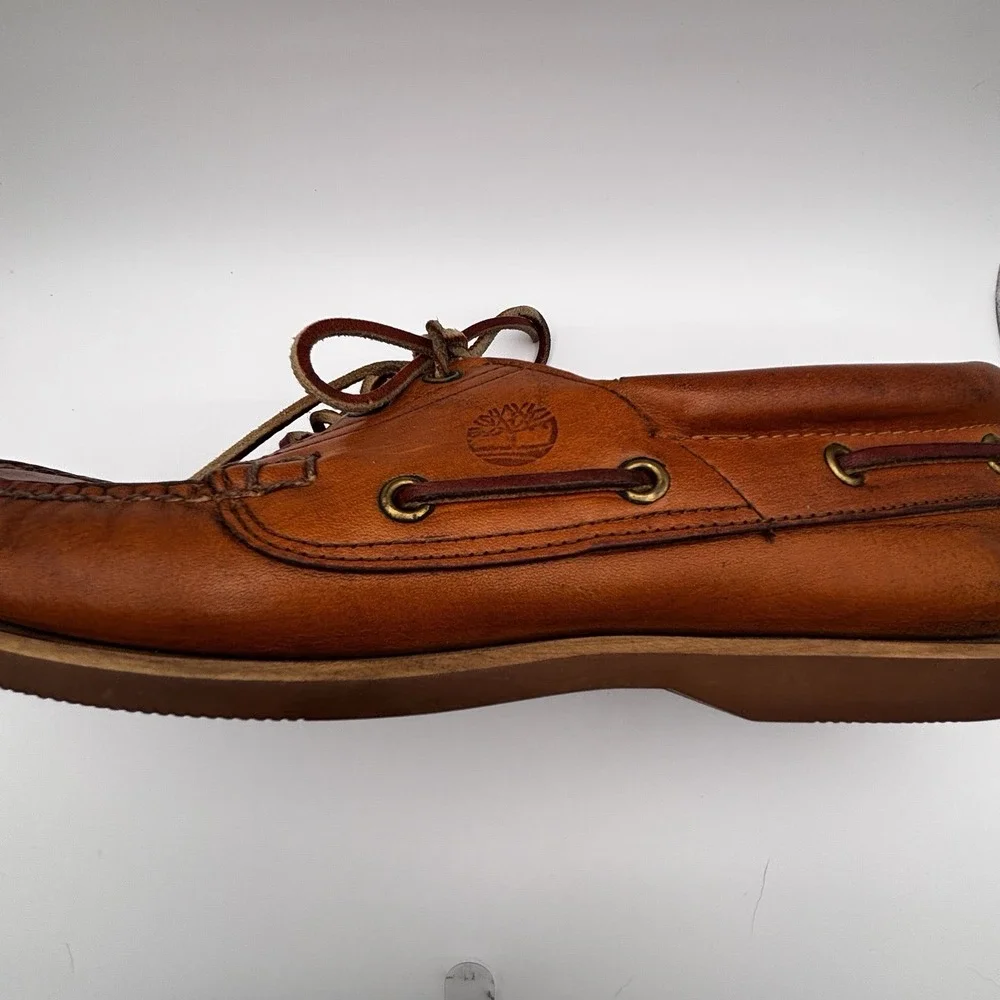 Vintage Timberland USA Men's 3-Eye Lug Boat‎ Shoes Vibram Sole Leather 9.5M